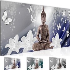 Wandbild Buddha Blumen Bild XXL Bilder 100x40 cm grün schwarz weiß blau