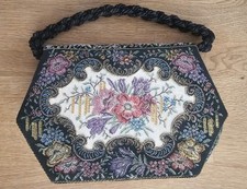 Gobelin Tasche Handtasche Theatertasche schwarz mit Blumendekor dekorativ