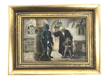 Gemälde signiert Braun ? Großvater Enkel Rüstung Rüstkammer