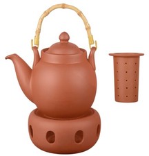 Tenno Teekanne / Kaffeekanne 800ml aus Ton mit Filter + Stövchen, handgefertigt