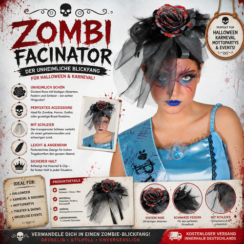 Zombie fascinator schwarz rot - zombie,