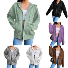 Damen Zipper Kapuzenpullover Sweatjacke Pullover Hoodie Sweatshirt Jacke Coat