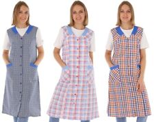 Knopfkittel Damen Mischgewebe kariert Schürze ohne Arm Kochschürze Kittelschürze