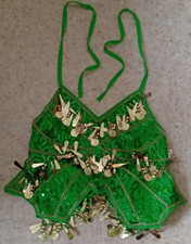 Neckholder Top, Metall-Quasten bauchfrei, rückenfrei, Grün, Größe L, Länge 48 cm