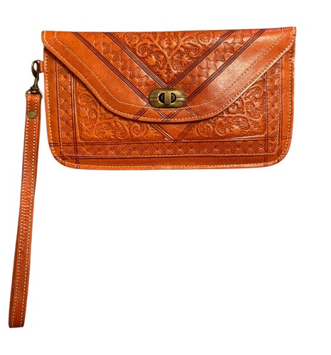 Leder clutch cognac marokko - leder,