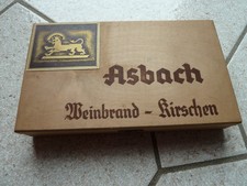 Alte Dose Holzkiste Asbach Weinbrand-Kirschen   22 x 13 x 3,6cm  leer