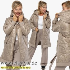 Steppmantel lange Steppjacke Parka Anorak mit Schlitz & Kapuze Beige | S bis 7XL