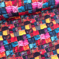 Stoff Meterware Baumwollstoff Patchwork-Muster mit kräftigen Farben und Fransen