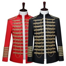 Husar Jacke Artillerie Tunika Militär Uniform Schlagzeuger Steampunk Schwarz Rot