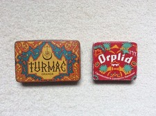 2 alte schöne Zigaretten-Blechdosen - TURMAC +ORPLID-toll farblich gestaltet