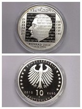 BRD 10 Euro "100. Geburtstag Konrad Zuse" 925er Silber mit Zertifikat