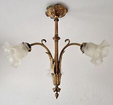 Tolle Gründerzeit Deckenlampe aus Bronze mit 3 Milchglas Schirmen um 1890/1900