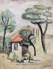 Karl-Heinz Grünewald Landschaft mit Haus Toskana Italien Mischtechnik 