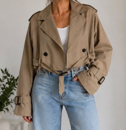 Women cropped trench - trench, jacket