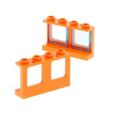2x Lego Fenster Rahmen 1x4x2 doppelt orange Scheibe transparent blau 60601 61345