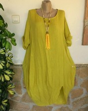 Italy Kleid Tunika BeInn Insein Leinen Taschen Gelb Beulenform EG 46-48-50