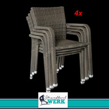 Stapelstuhl Barcelona grau mix Geflecht Rattanstuhl Polyrattan 4 Gartenstuhl-Set