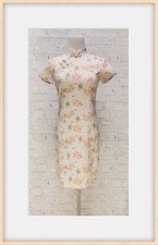 Neu Wanssy Damen kurzarm Kleid beige Qipao chinesisches Stil Größe XS 606-4988