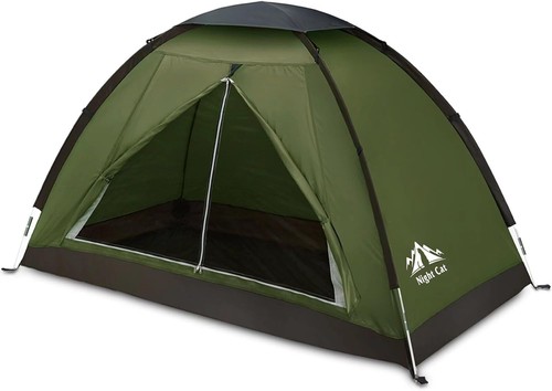 Night cat person camping - night,