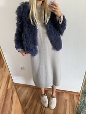 ❤️ NEUWERTIG LUXUS WOLLE STRICKJACKE FLAUSCHIG DUNKEL BLAU ECHT FELL PELZJACKE