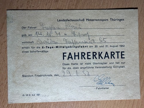 Fahrerkarte 1952 tage - 2,