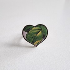 70er Ring Herz Blatt grün Natur Emaille Schmuck Handarbeit Hippie Vintage Mode