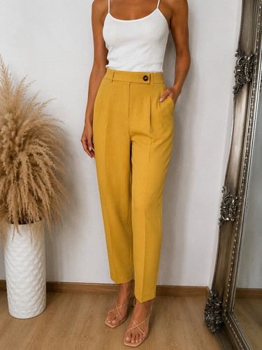 Elegante stoffhose senfgelb - stoffhose, in