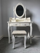 Schminktisch mit Spiegel und Hocker weiß Kosmetik Tisch Spiegeltisch Kommode Neu