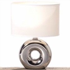 Design Tischleuchte E14 Tischlampe Keramik Silber Grau Weiß Schreibtischlampe