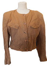 Kurzblazer Spencer Jacke 80er Jahre Blazer Leinen-/Baumwolle Gemisch hellbraun M