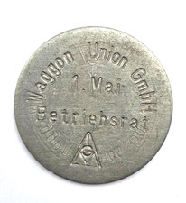 Alu Marke Berlin -Waggon Union GmbH- Wertmarke 1. Mai Betriebsrat beidseitig gep