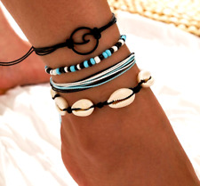 4er Set Fußkettchen Türkis Fusskette Damen Fußschmuck edel Surfer Muschel NEU