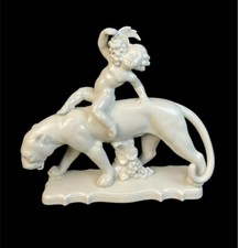 Art Deco Große Porzellan Figur Neue Porzellanfabrik Tettau Panther Bacchus 1930