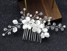 Haarkamm Blumen Hochzeit Braut Kristall Perlen Blüte Zirkonia Strass Haarschmuck