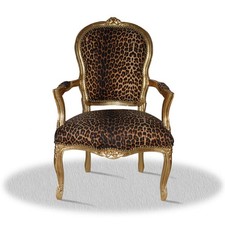 Barock Stuhl Stoff Leopard Gold Muster Luxus glamourös klassisch Büro Wohnzimmer