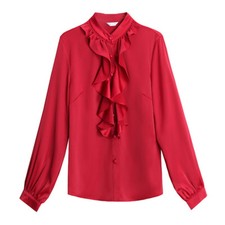 Damen Slim Rüschen Hemd Bluse