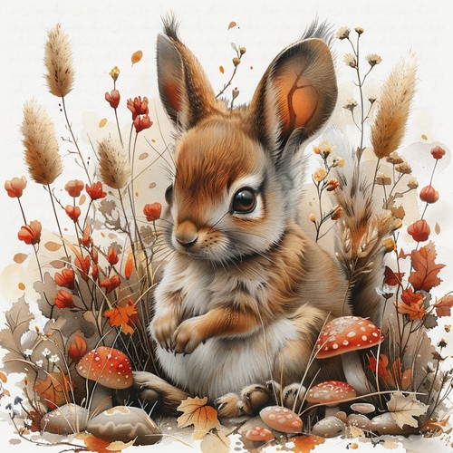 Deko bild hase - kaninchen, pilze