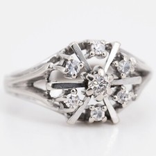 Gr. 56 - Vintage (N) Weißgold 585/14K Diamant 0,18 ct. Brillant Ring - um 1950