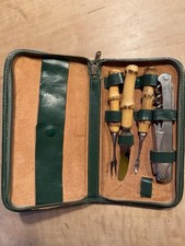 Vintage Reisebesteck Set Deutschland  50er Bambusgriffe Picknick Leder Etui