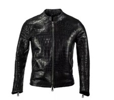 Herren Echt Leder Kroko Prägung Jacke Biker Motorrad Schwarz Luxus Jacke