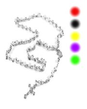 Unisex Rosenkranz Kette Kreuz Jesus Anhänger Bettel Strass Zirkonia 55cm