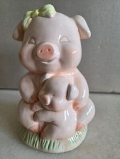 Spardose Porzelan Schwein mit Kind mit Gummiverschluß