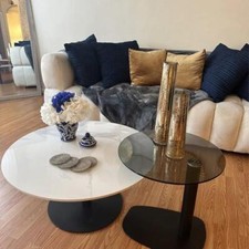 Wohnzimmertisch 2er Set Rund Marmor Couchtisch Satztisch Glas Beistelltisch 80cm