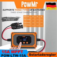 PowMr 15A MPPT Solarladeregler 12V/24V Mit LCD Solar Panel Controller Regulator