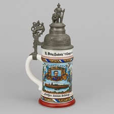 Antik Reservistenkrug 2. Inf.Rgt. Kronprinz Bayern Lithophanie mit Ludwig II RAR