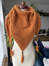 Dreieckstuch Schal Strick Selfmade Orange Perlen