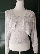 Cardigan Set Top Weiß Rosa Blumen Cottagecore Xs-M