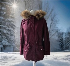 NEU H&M Divided Baumwoll Parka Gr 42 / 44 Bordeaux Rot Teddyfutter Winterjacke