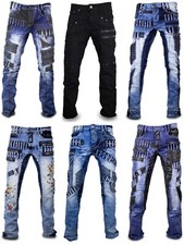 Herren Jeans Hose ausgefallene Modelle Jeanshose Verwaschen in Blau oder Schwarz