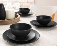 Tafelservice Gustaf 9- tlg Steingut seidenmatte Glasur Geschirr black 3 Personen